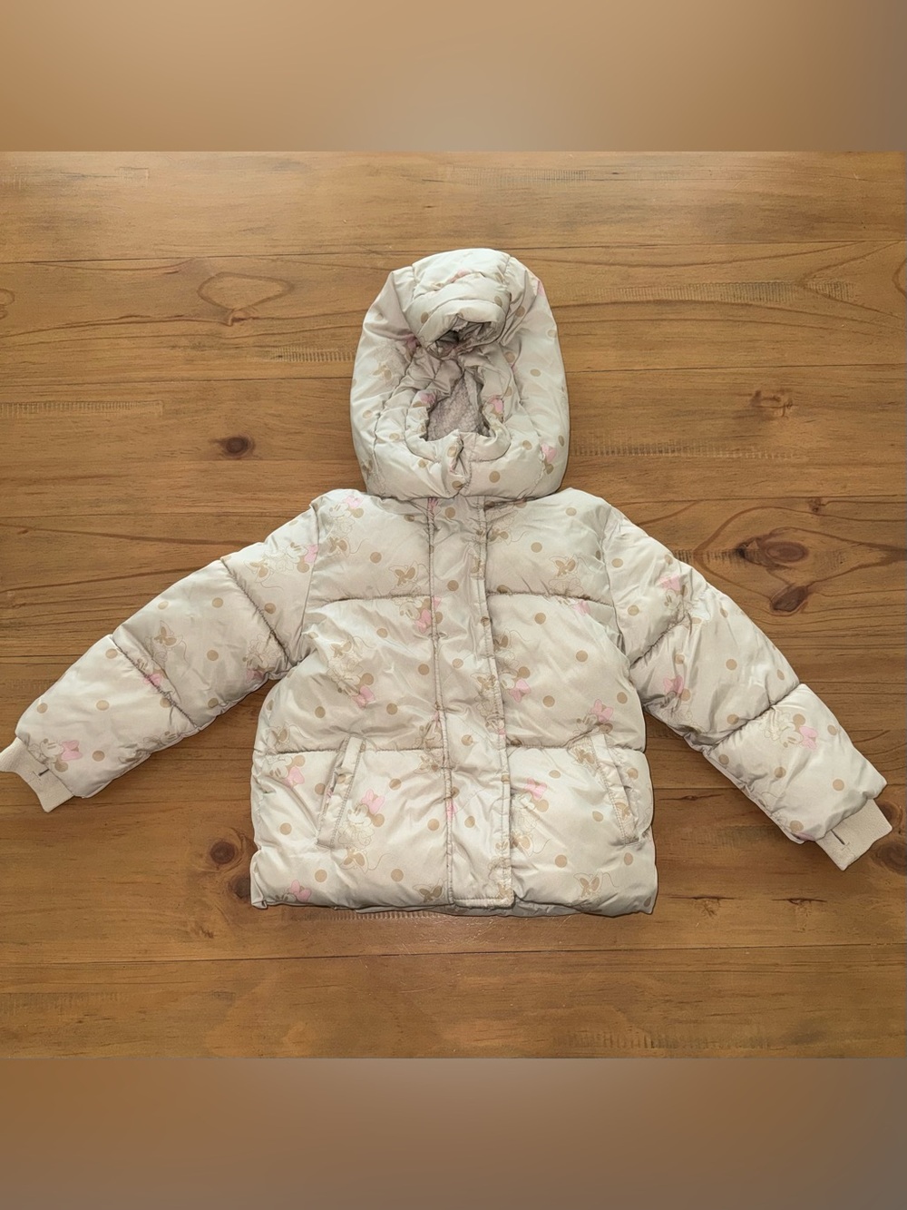 baby GAP Disney Minnie Mouse Puffer Jacket Hooded Light Cream Kids Size 5T